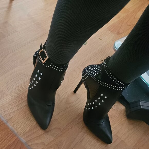 Women's Rhinestone Ankle Boots Pointed Toe Zipper Party Shoes - Picture 2 of 5